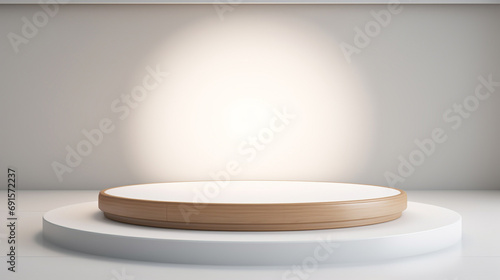 Obraz na płótnie A round lighted wooden podium w salonie