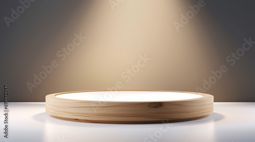 A round lighted wooden podium