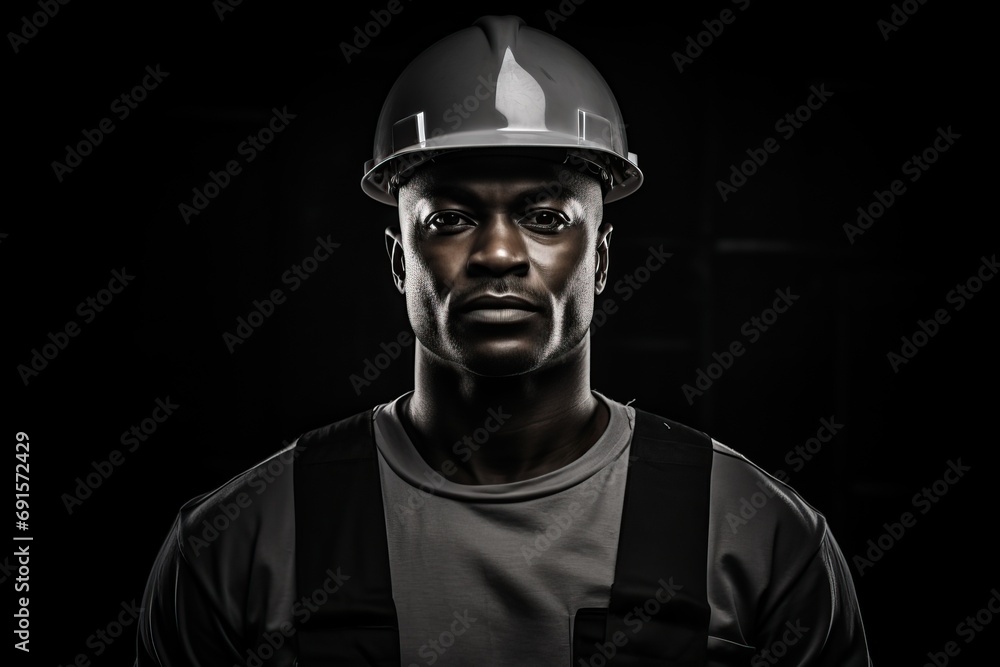 black portrait of a simple worker in construction. black portrait of a simple worker in construction.