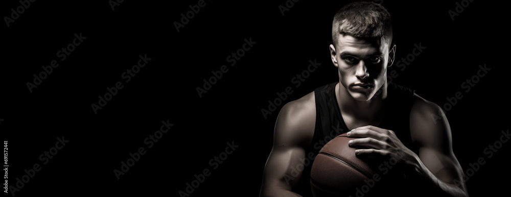 Black white portrait of a player in basketball
