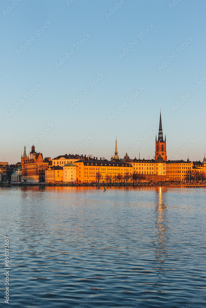 Panoramic scenic sunset moment of the day panorama of Stockholm, Sweden