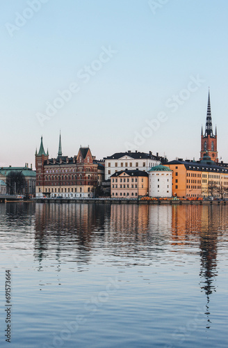 Panoramic scenic sunset moment of the day panorama of Stockholm, Sweden