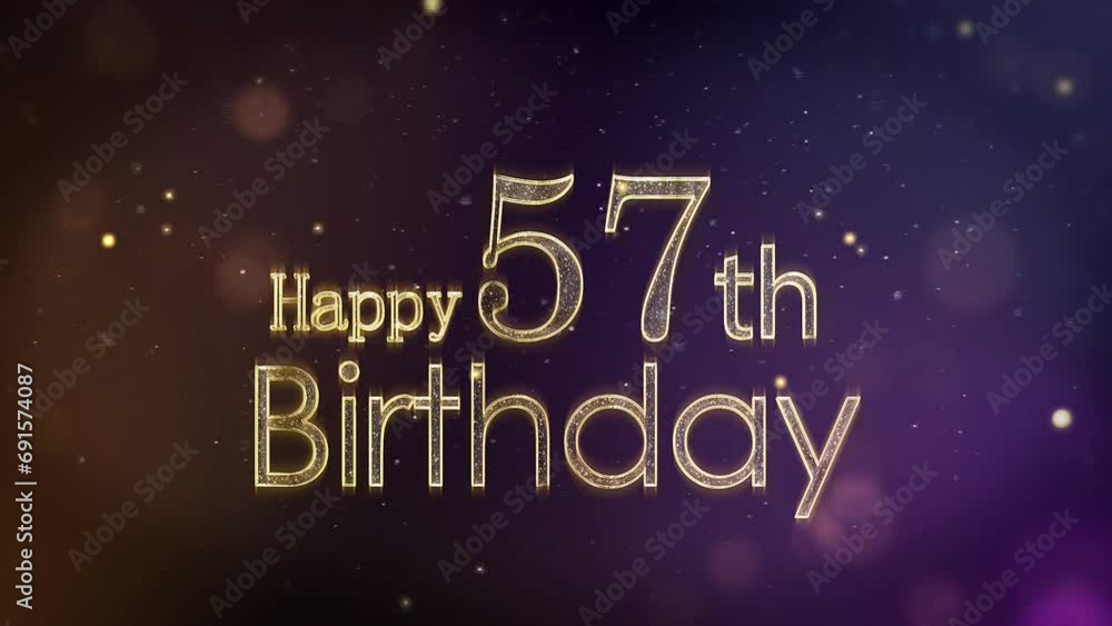 Happy 57th birthday greeting with stars and golden particles, birthday Happy 57th birthday greeting with stars and golden particles, birthday