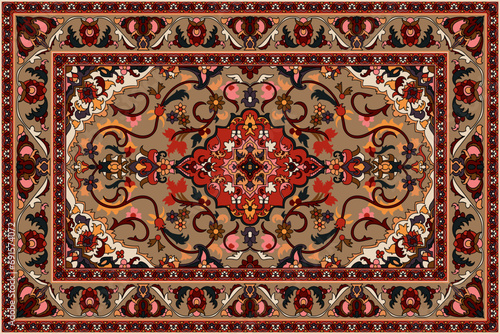 Colorful ornamental vector design for rug, tapis, yoga mat. Geometric ethnic clipart. Arabian ornamental carpet with decorative elements.Persian carpet,