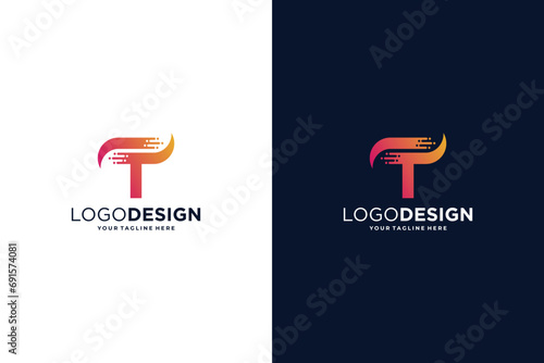 Letter T logo design for digital technology symbol.