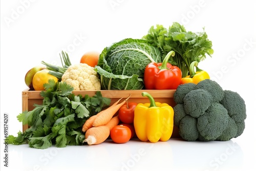 Vibrant Assortment of Fresh Fruits and Vegetables - Colorful and Organic on White Background © Emvats
