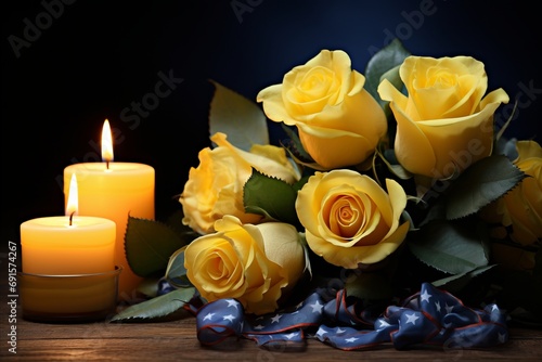 Honoring Memorial Day. Illuminating the Spirit with Blue and Yellow Candle Tributes