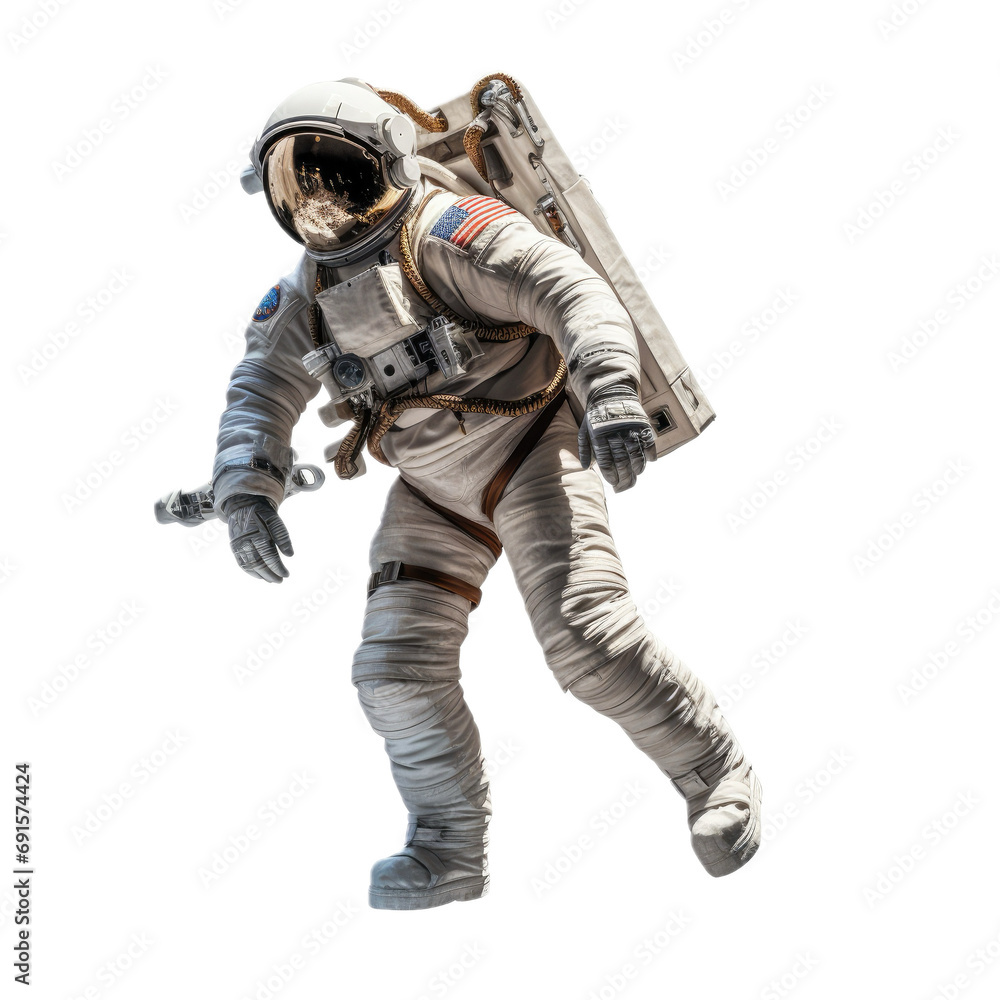 an Astronaut floating, in a side view, PNG, in a Space-themed, isolated, and transparent photorealistic illustration. Generative ai