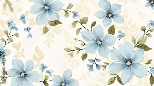 Pattern of light blue flowers on a cream background