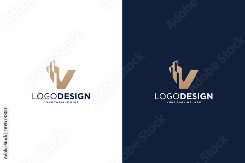 Building architecture letter V logo design. photo
