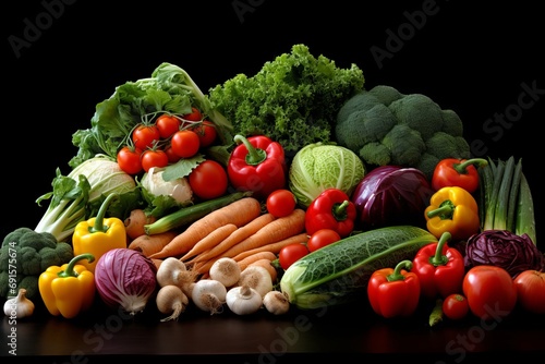 Assorted Fresh Fruits and Vegetables. Tomatoes  Onions  Radishes  Cabbage  Broccoli  Green Spices