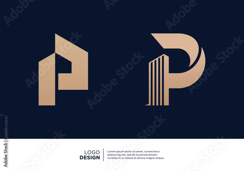 Letter P building real estate logo design collection.