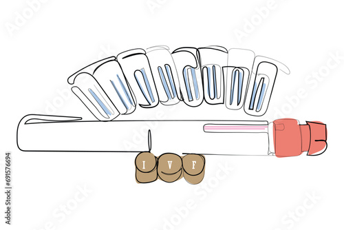 Hand drawn line art vector of In Vitro Fertilization Injection Pen IVF Treatment Drugs Medication Infertility treatment