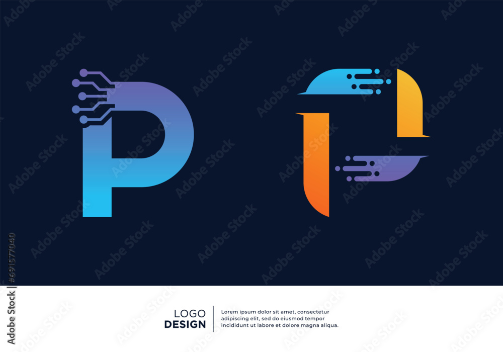 Letter P tech logo design inspiration. - obrazy, fototapety, plakaty 