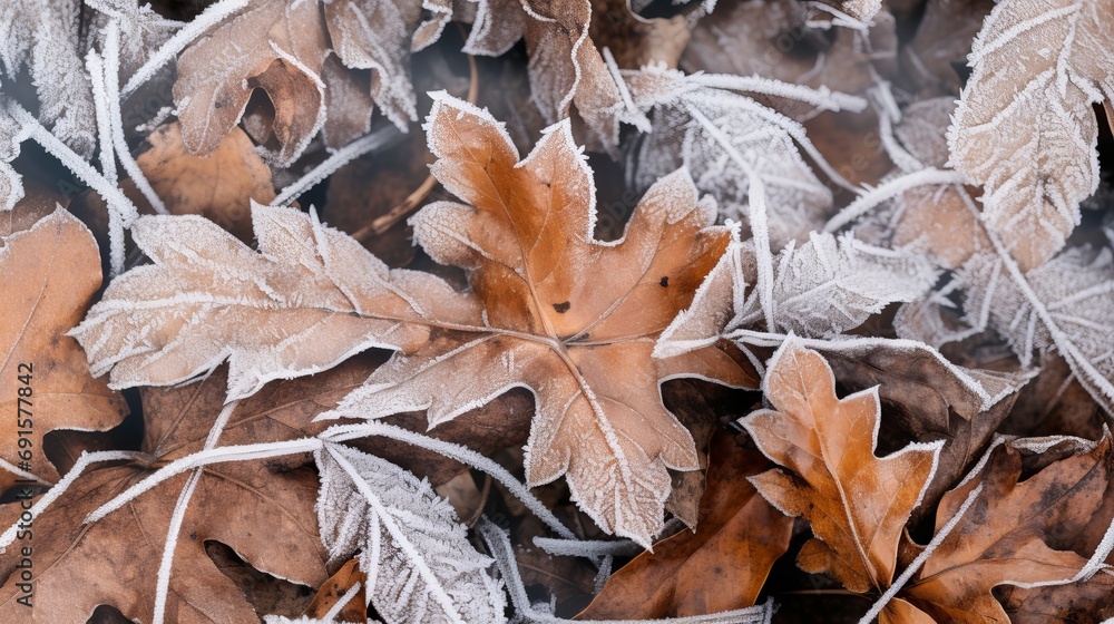 Frozen oak leaves - a natural abstract backdrop