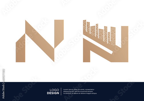 Set of letter N building real estate logo designs.