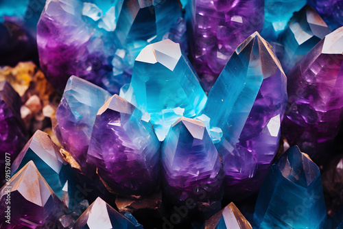 Beautiful purple and blue geodes inside crystal rock photo