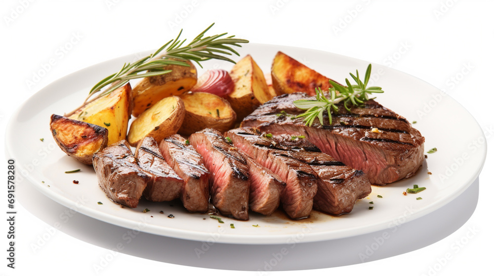 Grilled beef with potatoes and vegetables on a plate Grilled beef with potatoes and vegetables on a plate