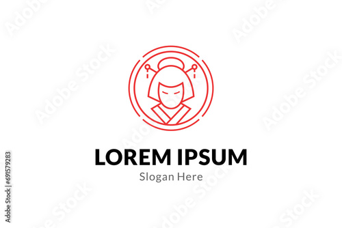 Japanese traditional women's clothing kimono line art logo design in circle shape