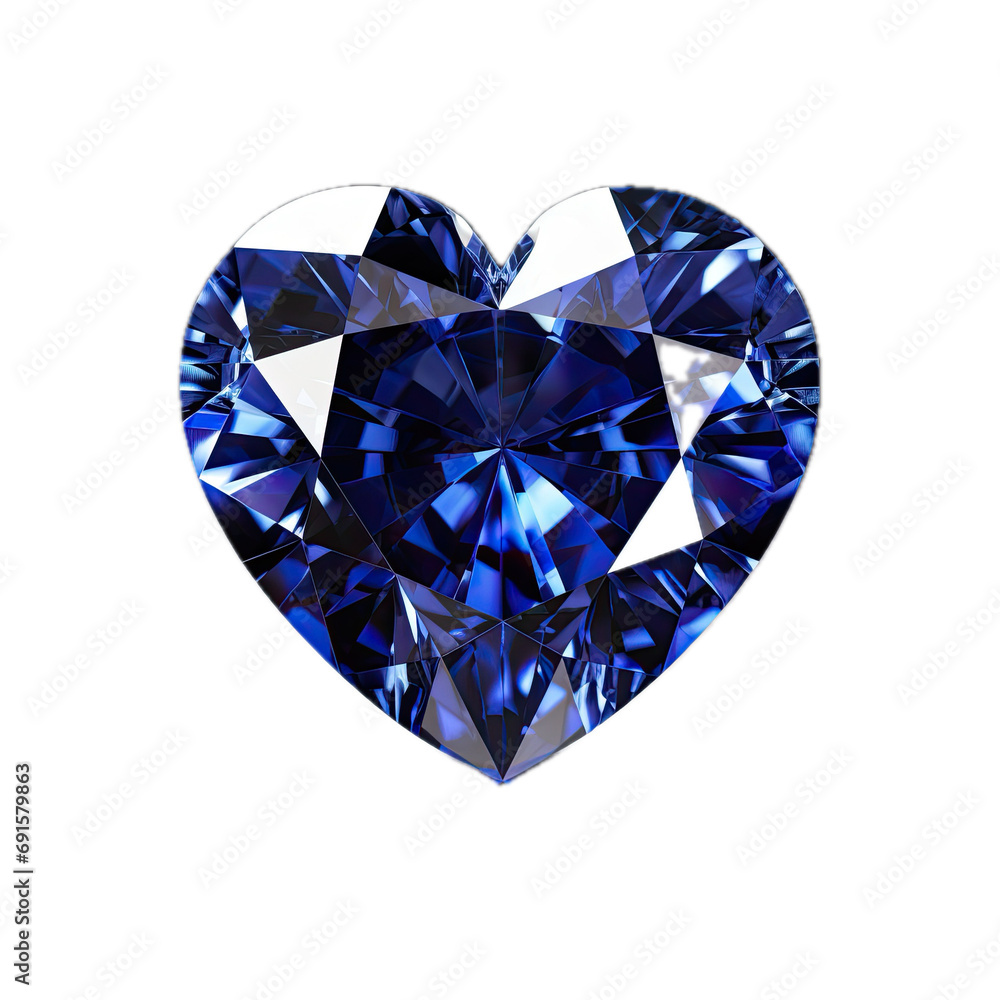 a heart-shaped Sapphire gemstone, top view, isolated, and transparent PNG in a holiday Jewelry-themed, photorealistic illustration. Generative ai