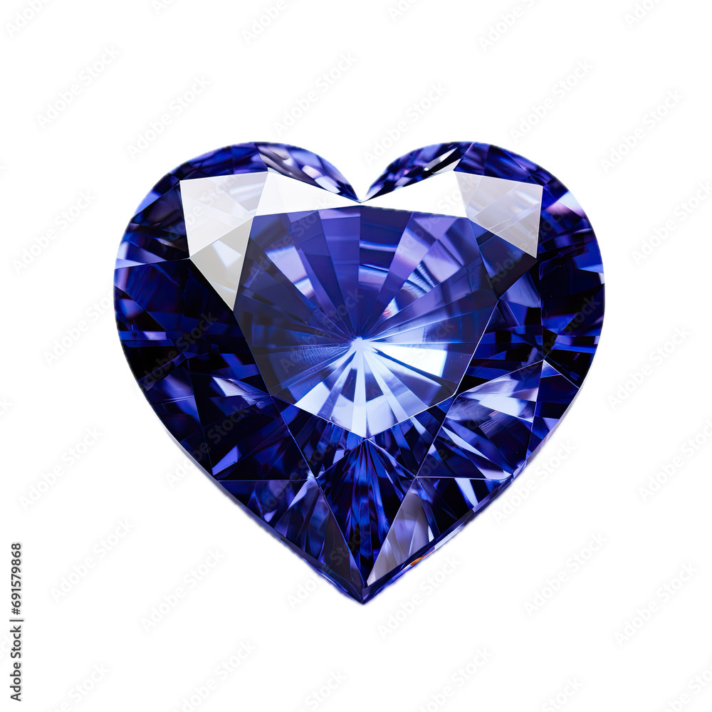 a heart-shaped Sapphire gemstone, top view, isolated, and transparent PNG in a holiday Jewelry-themed, photorealistic illustration. Generative ai