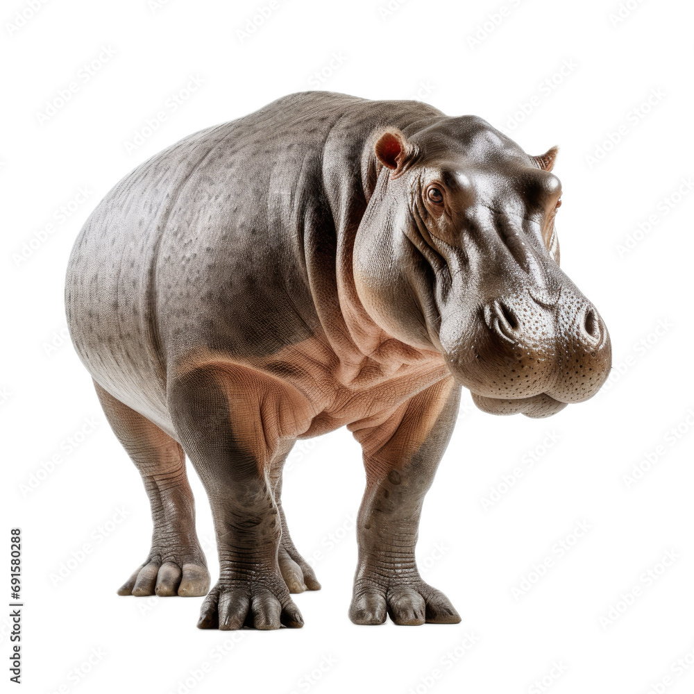 a Hippopotamus 3/4 view, isolated and transparent PNG in a Wildlife-themed, photorealistic illustration. Generative ai