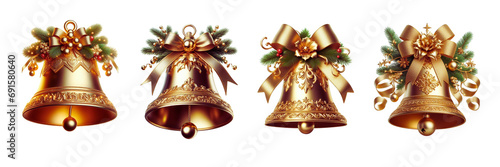 Set of Golden Christmas Bell, isolated over on transparent white background(1)