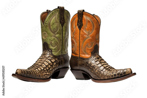 handcraft equestrianism equestrian rodeo ranching h stressed embossed leather isolated cutout Cowboy boots Exotic alligator Westernthemed photorealistic illustrations PNG cutout isolated photo