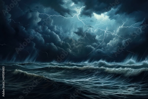 Illustration of a storm over the sea 