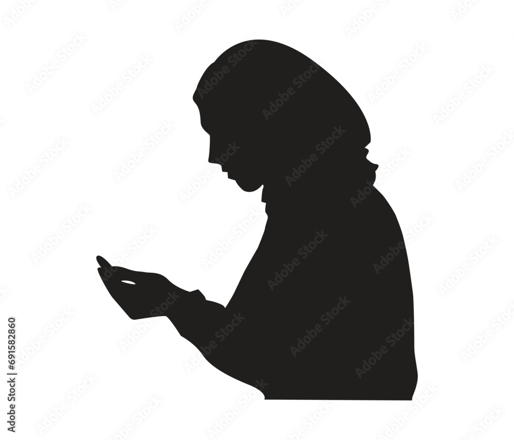  vector Silhouette of Muslim woman praying