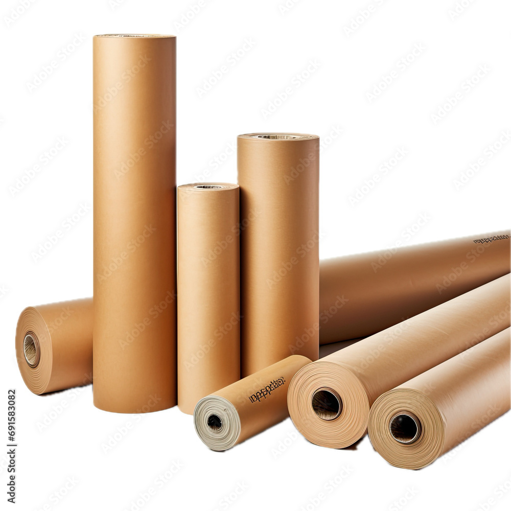 Rolls of brown paper, vertical and horizontal in a side view, PNG