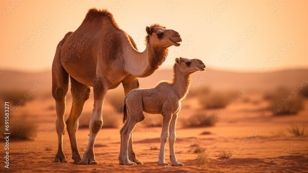 Camel caressing its baby AI Generated pictures Camel caressing its baby AI Generated pictures