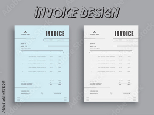 Clean invoice template vector design.Minimal Corporate Business Invoice design template vector illustration bill form price invoice. Creative invoice template vector. business stationery design.