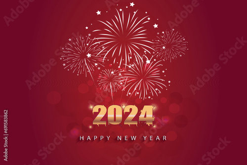 Happy New Year 2024 Red Background
