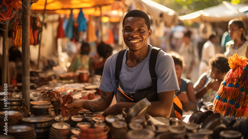A vibrant marketplace, showcasing the talents and skills of migrants. photo