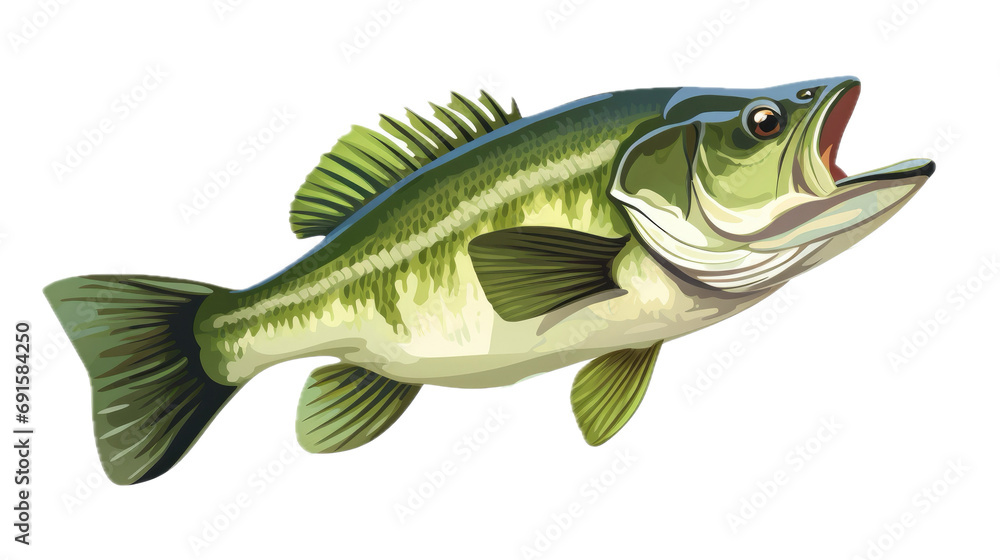 a Largemouth Bass, fish, side view, in a PNG, Fishing-themed, isolated, and transparent high-detail graphic illustration. Generative ai a Largemouth Bass, fish, side view, in a PNG, Fishing-themed, isolated, and transparent high-detail graphic illustration. Generative ai