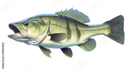a Largemouth Bass, fish, side view, in a PNG, Fishing-themed, isolated, and transparent high-detail graphic illustration. Generative ai © Purple Penguin GFX