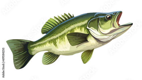 a Largemouth Bass, fish, side view, in a PNG, Fishing-themed, isolated, and transparent high-detail graphic illustration. Generative ai