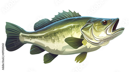a Largemouth Bass, fish, side view, in a PNG, Fishing-themed, isolated, and transparent high-detail graphic illustration. Generative ai photo