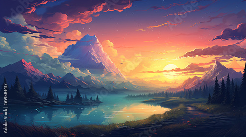 Pixelated Dreams: A surreal landscape rendered in pixel art. photo