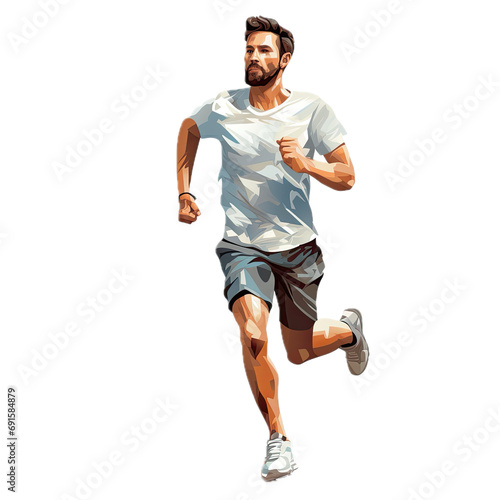 an athletic man jogging in a 3/4 view, isolated and transparent PNG in a Workout-themed, photorealistic illustration. Generative ai