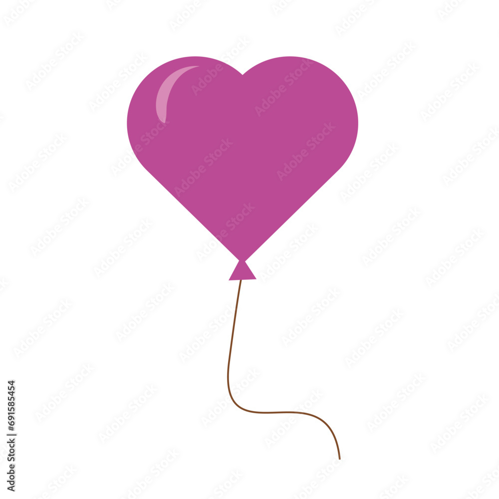 Red heart balloon in flat style for Happy Valentine s Day greeting card, banner, birthday, web design, package, and invitations. Vector illustration isolated on white background.