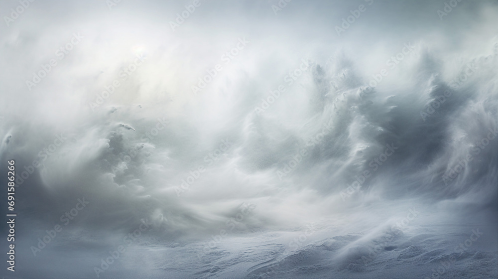 Fototapeta premium Moody and ethereal snow-covered landscape with dynamic clouds.