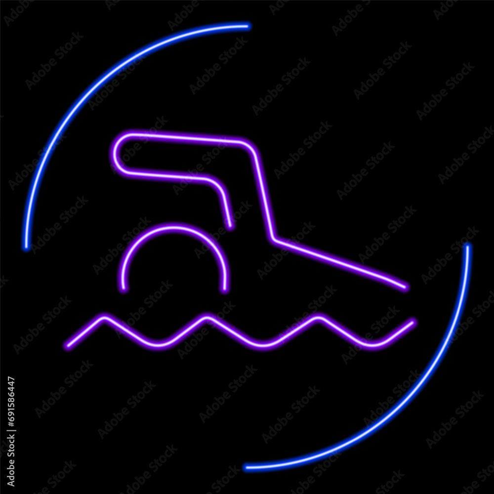 swimming neon sign, modern glowing banner design, colorful modern design trend on black background. Vector illustration. swimming neon sign, modern glowing banner design, colorful modern design trend on black background. Vector illustration.