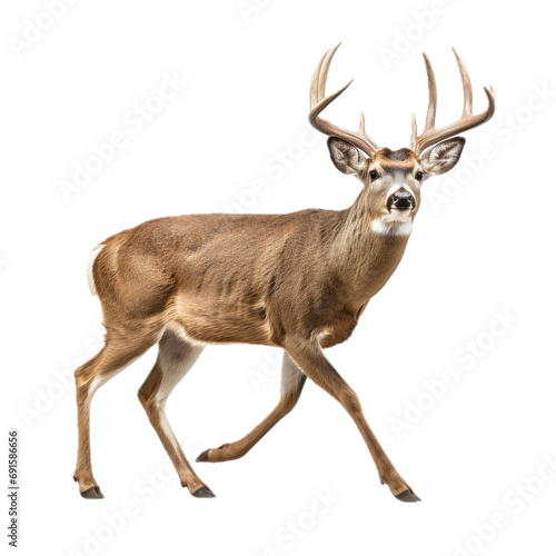 a Whitetail buck with antlers, in motion, 3/4 view, full body, PNG, in a Wildlife-themed, isolated, and transparent photorealistic illustration. Generative ai