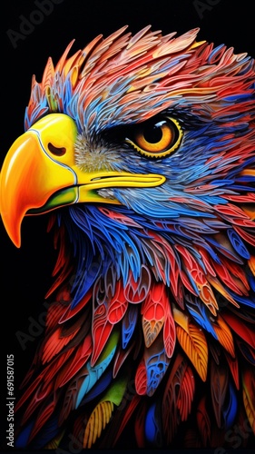 Color pencil eagle bird on black AI Generated illustration