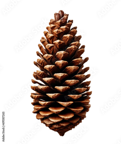 a Pine cone in a side view, isolated, and transparent PNG in a Nature-themed, photorealistic illustration. Generative ai