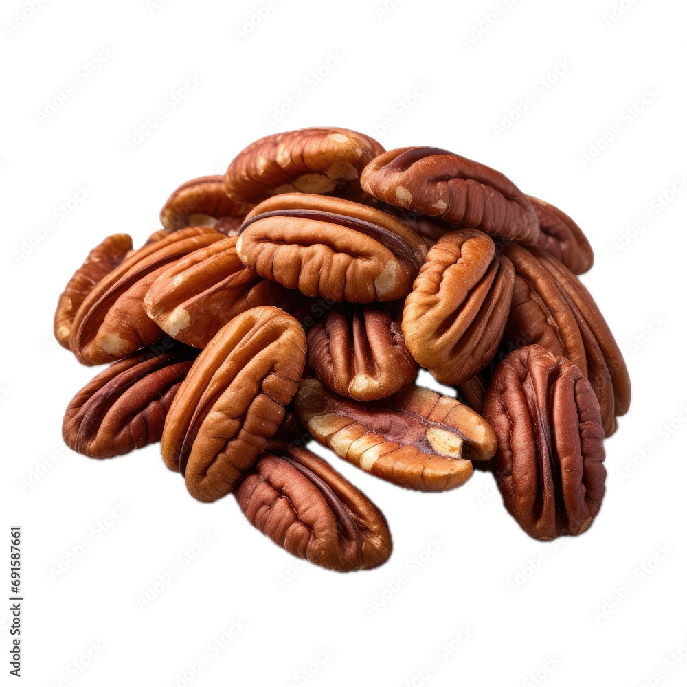 ภาพประกอบสต็อก a pile of pecans in a side view, isolated and
