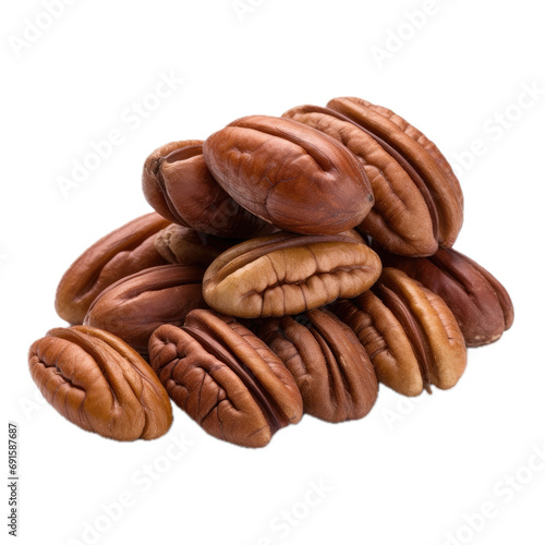 a pile of pecans in a side view, isolated and transparent PNG in a Food-themed, photorealistic illustration. Generative ai