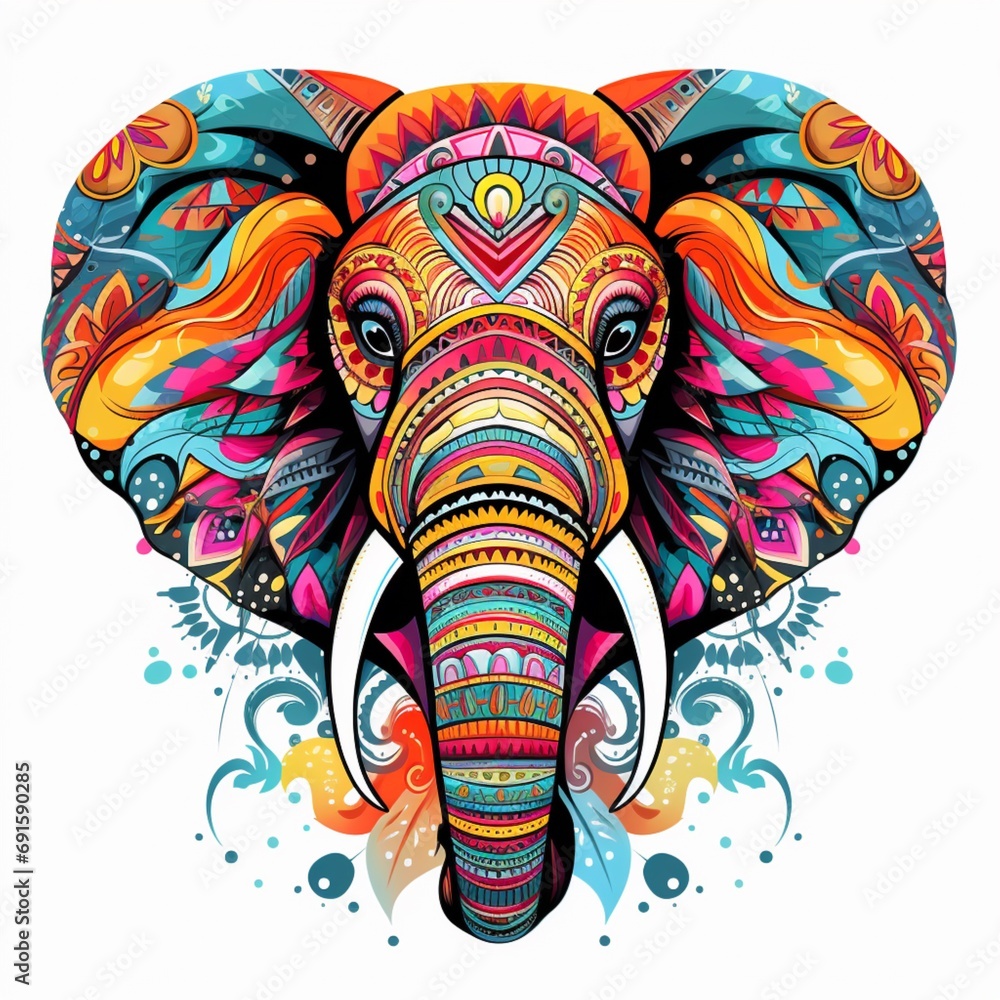 Elephant animal face surrounded multicolor AI Generated pictures